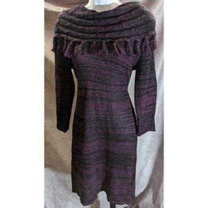 Ronnie Nicole Purple Cowl Neck Tassel Sweater Dress